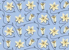 Seamless pattern with white lilies. Beautiful nature texture in doodle style. vector