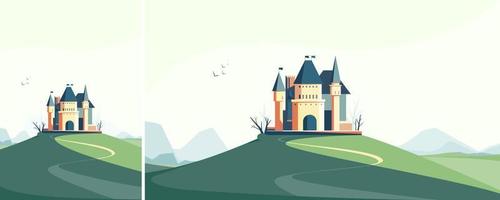 Castle on the hill in spring season. vector