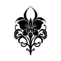 Ornamental orchid flower. Monochrome illustration for tattoo, logo, emblem, embroidery, crafting. vector
