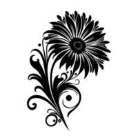 Ornamental Gerbera flower. Decorative illustration for logo, emblem, embroidery, wood burning, crafting. vector