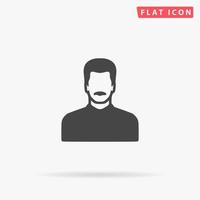 Man with Mustache. Simple flat black symbol with shadow on white background. Vector illustration pictogram