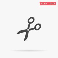 Retro scissors. Simple flat black symbol with shadow on white background. Vector illustration pictogram