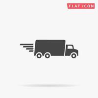 Delivery truck. Simple flat black symbol with shadow on white background. Vector illustration pictogram