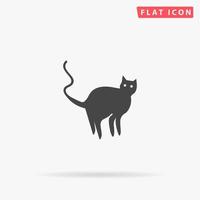 silueta de gato malvado. simple símbolo negro plano con sombra sobre fondo blanco. pictograma de ilustración vectorial vector