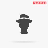 cabeza de hombre con sombrero. simple símbolo negro plano con sombra sobre fondo blanco. pictograma de ilustración vectorial vector