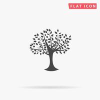 Decorative simple tree. Simple flat black symbol with shadow on white background. Vector illustration pictogram
