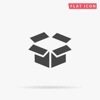 Open box. Simple flat black symbol with shadow on white background. Vector illustration pictogram