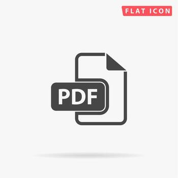 Pdf file format. Simple flat black symbol with shadow on white background. Vector illustration pictogram
