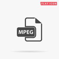 MPEG video file extension. Simple flat black symbol with shadow on white background. Vector illustration pictogram