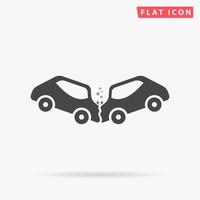Car crash and accidents. Simple flat black symbol with shadow on white background. Vector illustration pictogram