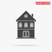 Simple old house. Simple flat black symbol with shadow on white background. Vector illustration pictogram