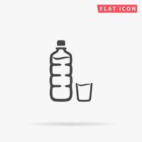 Plastic bottle and glass. Simple flat black symbol with shadow on white background. Vector illustration pictogram