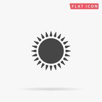 Sun. Simple flat black symbol with shadow on white background. Vector illustration pictogram