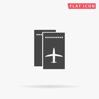 Airline ticket. Simple flat black symbol with shadow on white background. Vector illustration pictogram