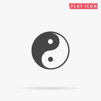 Ying-yang icon of harmony and balance. Simple flat black symbol with shadow on white background. Vector illustration pictogram