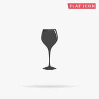 Elegant wine glass. Simple flat black symbol with shadow on white background. Vector illustration pictogram