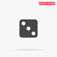 One dices - side with 3. Simple flat black symbol with shadow on white background. Vector illustration pictogram