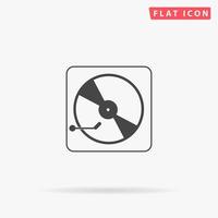 Vinyl record player. Simple flat black symbol with shadow on white background. Vector illustration pictogram