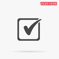 Checklist button - check mark in box sign. Simple flat black symbol with shadow on white background. Vector illustration pictogram