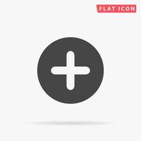 Plus circle or medicine cross. Simple flat black symbol with shadow on white background. Vector illustration pictogram