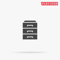 Chest of drawers. Simple flat black symbol with shadow on white background. Vector illustration pictogram