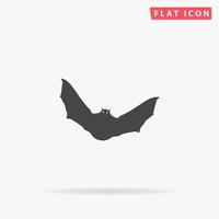 Bat. Simple flat black symbol with shadow on white background. Vector illustration pictogram