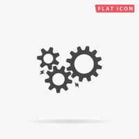 Gear with sparks. Simple flat black symbol with shadow on white background. Vector illustration pictogram