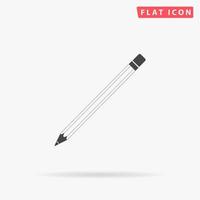 Simple Pencil. Simple flat black symbol with shadow on white background. Vector illustration pictogram