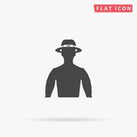 Man with broad-brim. Simple flat black symbol with shadow on white background. Vector illustration pictogram