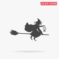 Halloween witch. Silhouette. Simple flat black symbol with shadow on white background. Vector illustration pictogram
