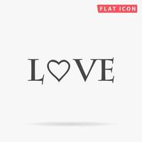 Stylized text Love. Simple flat black symbol with shadow on white background. Vector illustration pictogram