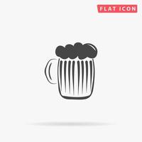 Glass of beer with foam. Simple flat black symbol with shadow on white background. Vector illustration pictogram