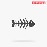 Fish skeleton. Simple flat black symbol with shadow on white background. Vector illustration pictogram
