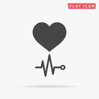 corazón simple con su cardiograma. simple símbolo negro plano con sombra sobre fondo blanco. pictograma de ilustración vectorial vector