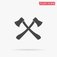 Two axes with wooden handles. Simple flat black symbol with shadow on white background. Vector illustration pictogram