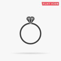 Diamond engagement ring. Simple flat black symbol with shadow on white background. Vector illustration pictogram