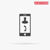 Vector Phone incoming call. Simple flat black symbol with shadow on white background. Vector illustration pictogram