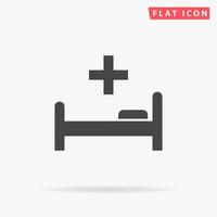 cama de hospital y cruz. simple símbolo negro plano con sombra sobre fondo blanco. pictograma de ilustración vectorial vector