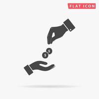 Hands Giving and Receiving Money. Simple flat black symbol with shadow on white background. Vector illustration pictogram