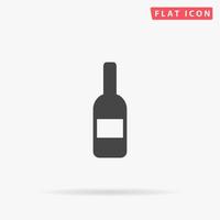 Bottle with label. Simple flat black symbol with shadow on white background. Vector illustration pictogram