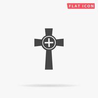 Tombstone - cross gravestone. Simple flat black symbol with shadow on white background. Vector illustration pictogram