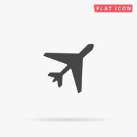 Plane. Simple flat black symbol with shadow on white background. Vector illustration pictogram