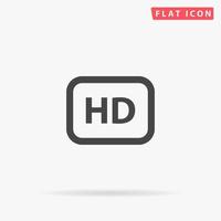 HD word button. Simple flat black symbol with shadow on white background. Vector illustration pictogram