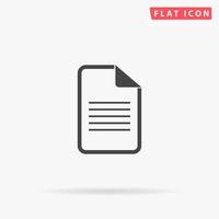Document icon. Simple flat black symbol with shadow on white background. Vector illustration pictogram