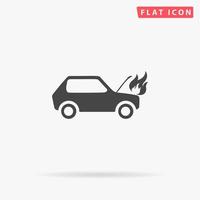 Car fired. Simple flat black symbol with shadow on white background. Vector illustration pictogram