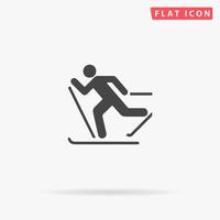 Skiing. Simple flat black symbol with shadow on white background. Vector illustration pictogram