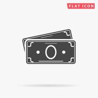 Money Cash. Simple flat black symbol with shadow on white background. Vector illustration pictogram