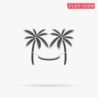 Hammock and palm trees. Simple flat black symbol with shadow on white background. Vector illustration pictogram