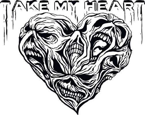 valentine skull with heart, grunge vintage design t shirts