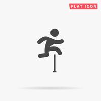 Man figure jumping over obstacles. Simple flat black symbol with shadow on white background. Vector illustration pictogram